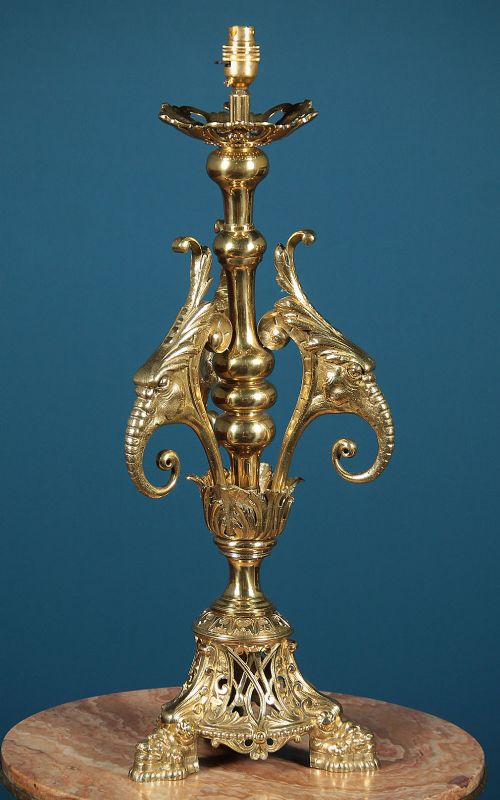 Brass Table Lamp with Elephant’s Heads C.1900