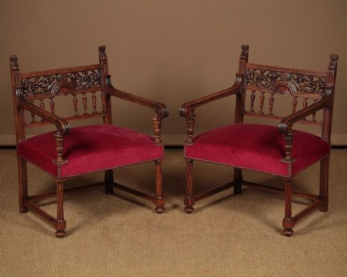 Pair of Carved Walnut Armchairs C.1880