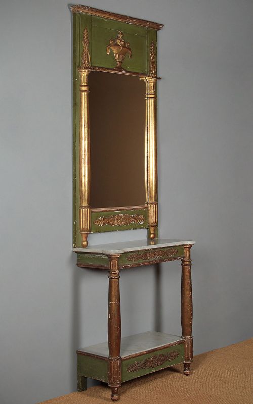 Painted & Gilded Pier Glass & Marble Top Console Table C.1870