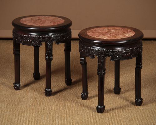 Pair of Low Chinese Marble Top Side Tables C.1900.