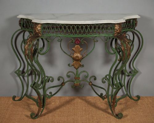 Marble & Wrought Iron Console or Hall Table C.1930.