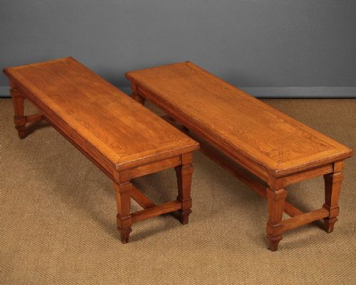 Pair Long Oak Bench or Window Seats C.1900.