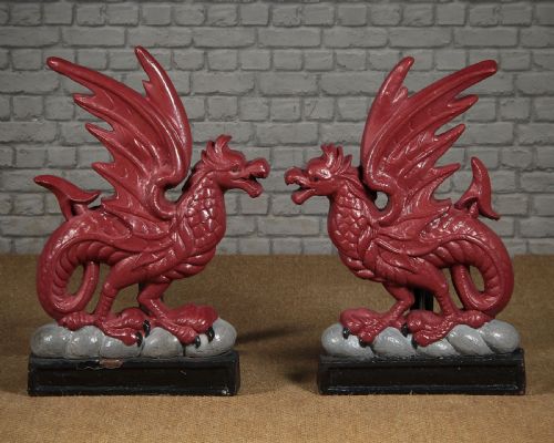 Pair of Large Cast Iron Welsh Dragons C.1880.