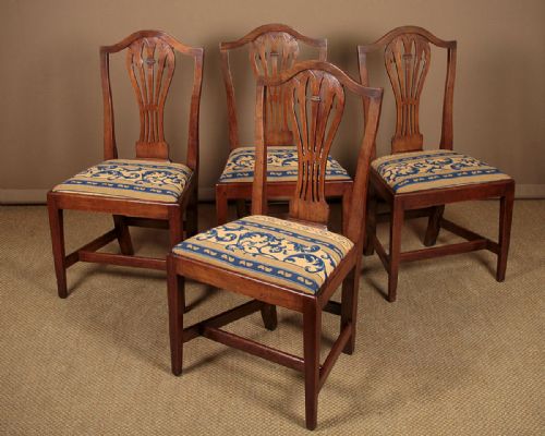 Four Fruitwood Country Chippendale Dining Chairs C.1800