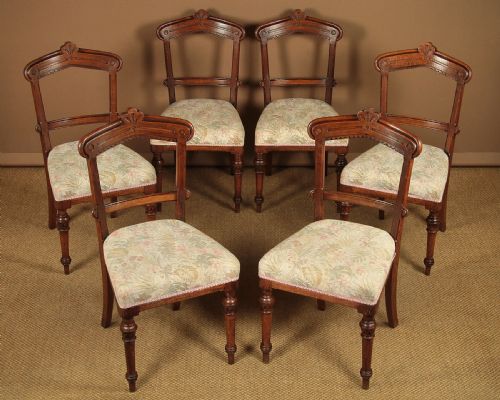 Six Oak Gothic Revival Dining Chairs C.1860