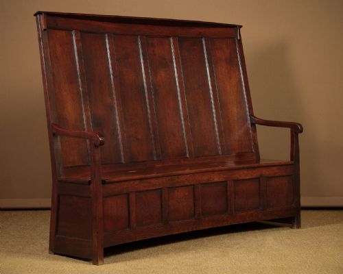 Georgian Welsh Oak High Back Box Settle C.1790