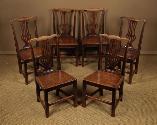Set of Six Elm Country Chippendale Dining Chairs C.1800