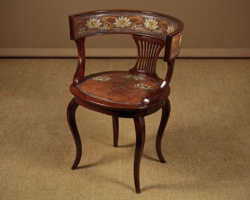 Art Nouveau Desk Chair with Original Leather C.1900