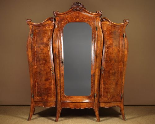 Large Walnut Bombe Wardrobe C.1930