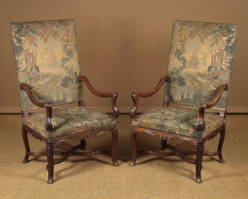 Pair of High Back Tapestry Armchairs C.1920