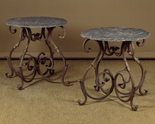 Pair of Wrought Iron & Slate Garden Tables C.1930