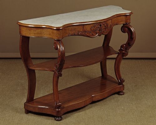 Oak & Marble Top Buffet Console Table C.1870