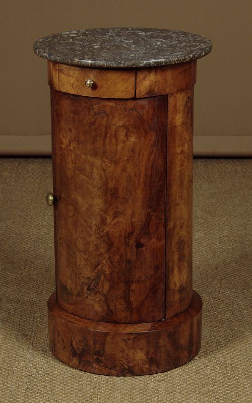Walnut & Marble Top Cylinder Pedestal Cabinet C.1860