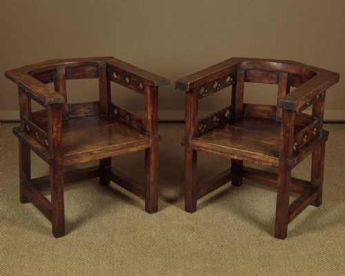 Pair of Gothic Oak Armchairs C.1880