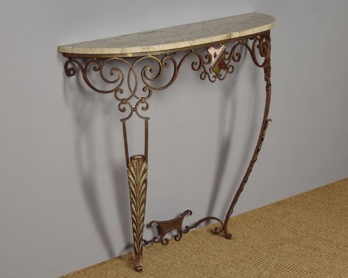 Wrought Iron & Marble Top Console Table C.1930
