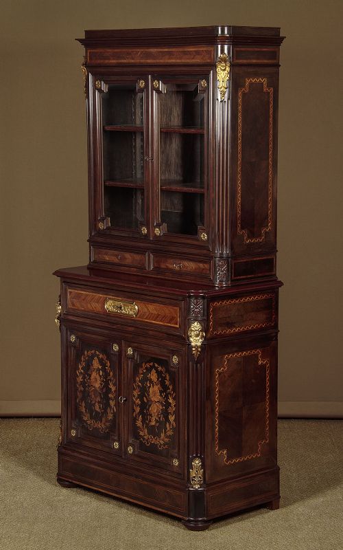 Marquetry Inlaid Secretaire Bookcase C.1880
