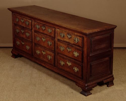 Oak Nine Drawer Dresser Base C.1800