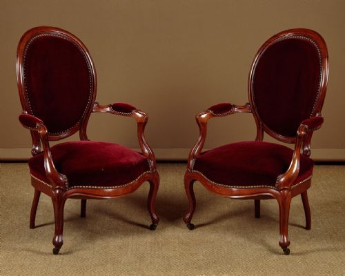 Pair of Walnut Open Armchairs C.1880.