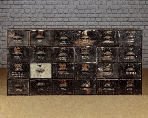 Distressed Bank of Apothecary Drawers C.1890
