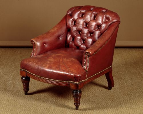 Low Button Back Leather Armchair C.1910