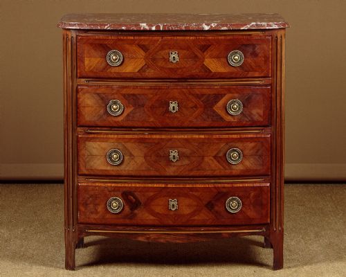 Small Rosewood Parquetry & Marble Top Chest of Drawers C.1930