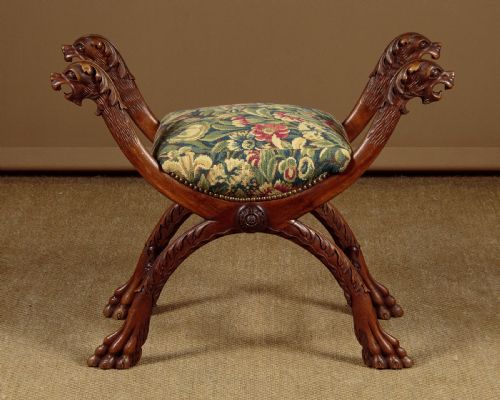 Gothic Carved Walnut Stool C.1880