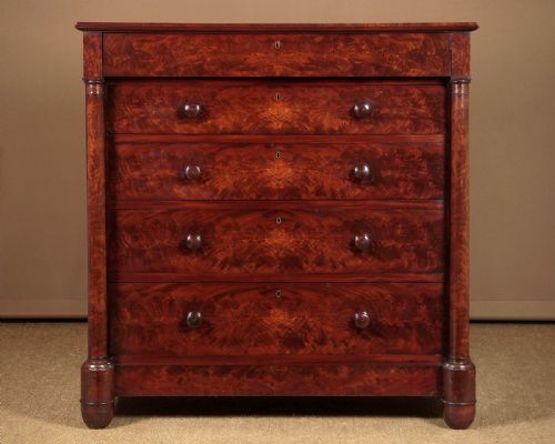 Large Flame Mahogany Chest of Drawers C.1870