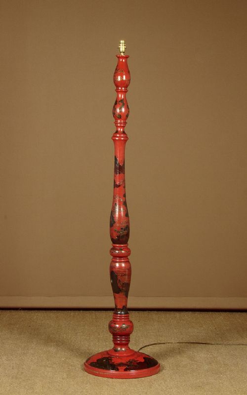 Red Chinoiserie Lacquered Standard Lamp C.1930