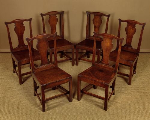 Six Walnut Country Chippendale Dining Chairs C.1790
