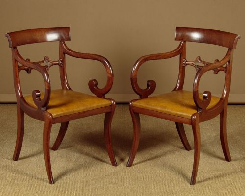 Pair of Regency Scroll Arm Open Armchairs C.1830