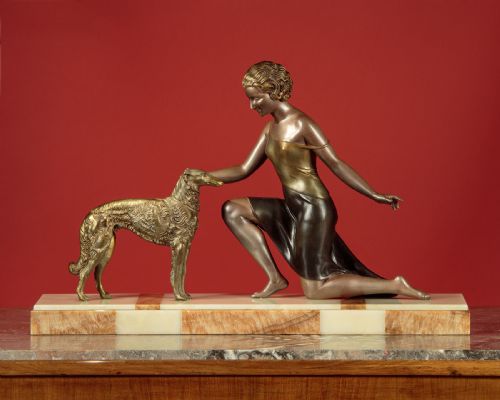 Art Deco Sculpture of a Woman and Hound C.1930