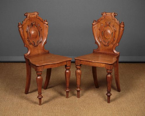 Pair of Carved Oak Hall Chairs C.1850