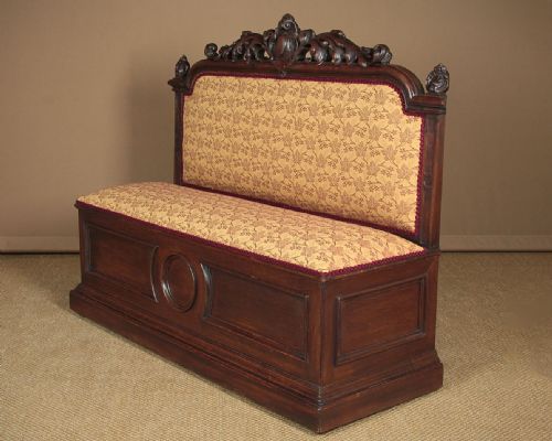 Upholstered Oak Box Settle C.1880