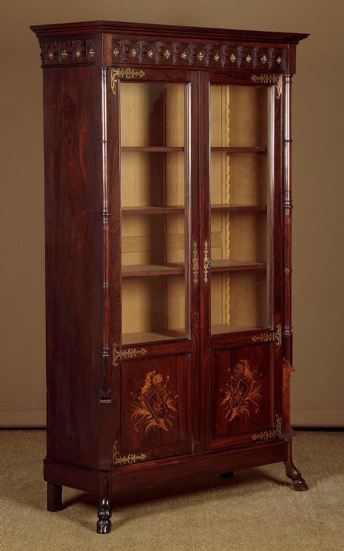 Gothic Revival Carved & Inlaid Rosewood Bookcase C.1890