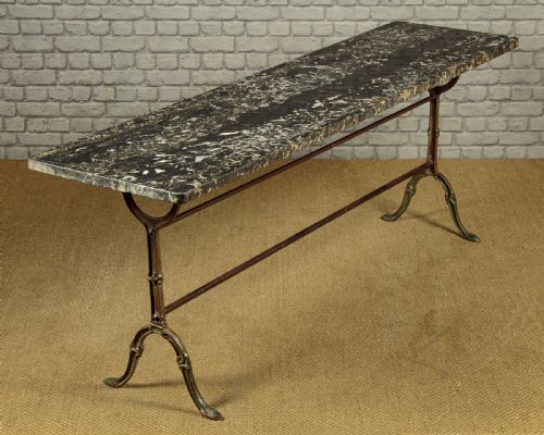Long Cast Iron & Marble Bistro Table C.1910