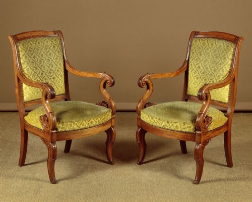 Pair of French Empire Mahogany Armchairs C.1830