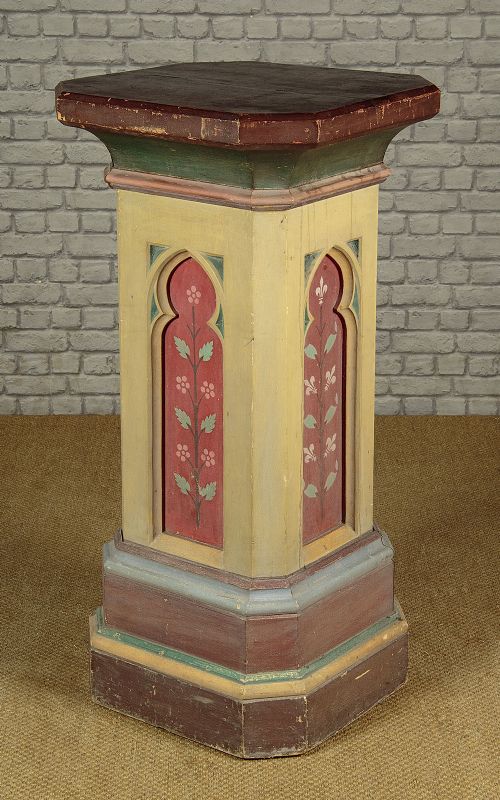 Large Gothic Polychrome Painted Pedestal C.1900