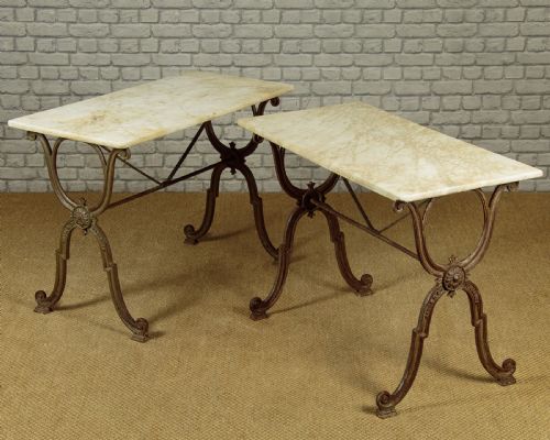 Pair of Cast Iron & Marble Top Bistro Tables C.1900