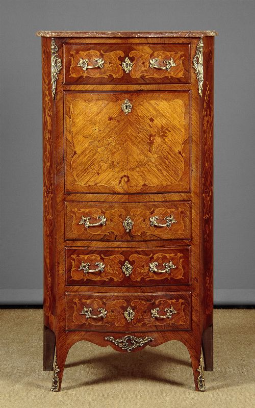 Narrow Marquetry Inlaid Bureau with Drawers C.1930.