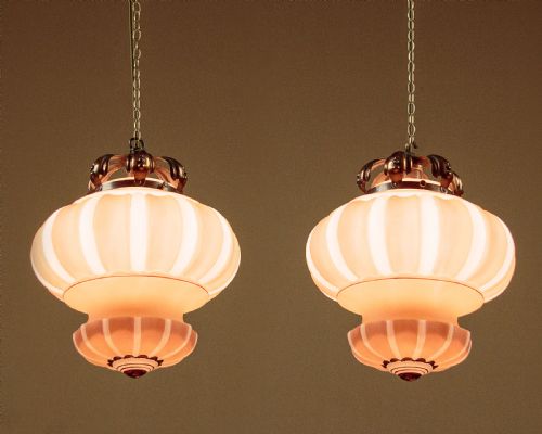 Pair of Glass Pendant Lights C.1920