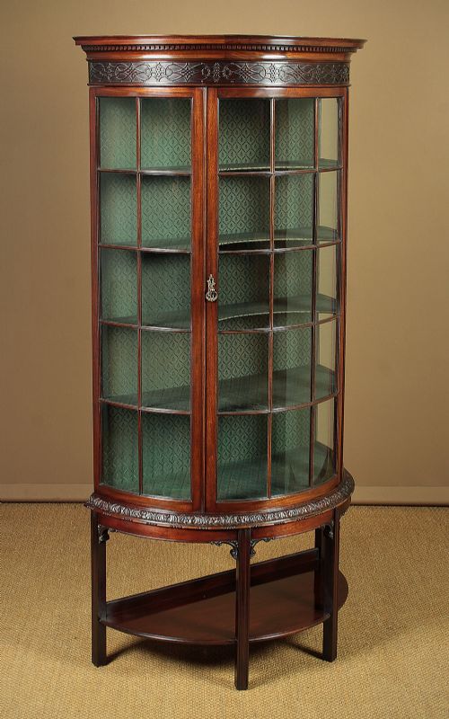 Bow Fronted Mahogany Display Cabinet by Shapland & Petter C.1910.