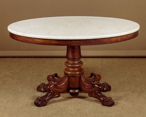 Oval Walnut Marble Top Gueridon Centre Table C.1860