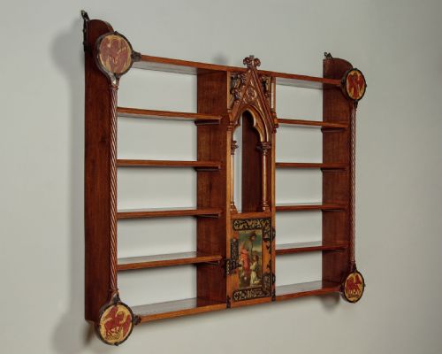 Gothic Oak Shelves with Painted Panels C.1900