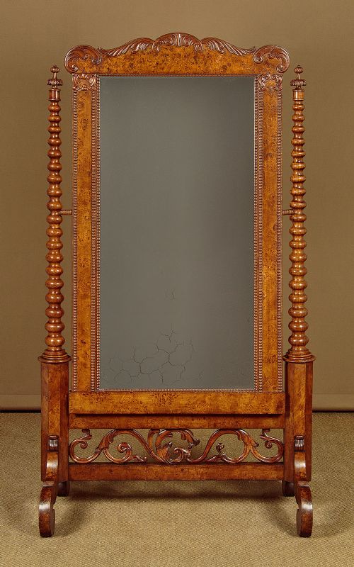 Large Burr Elm Cheval Mirror C.1860