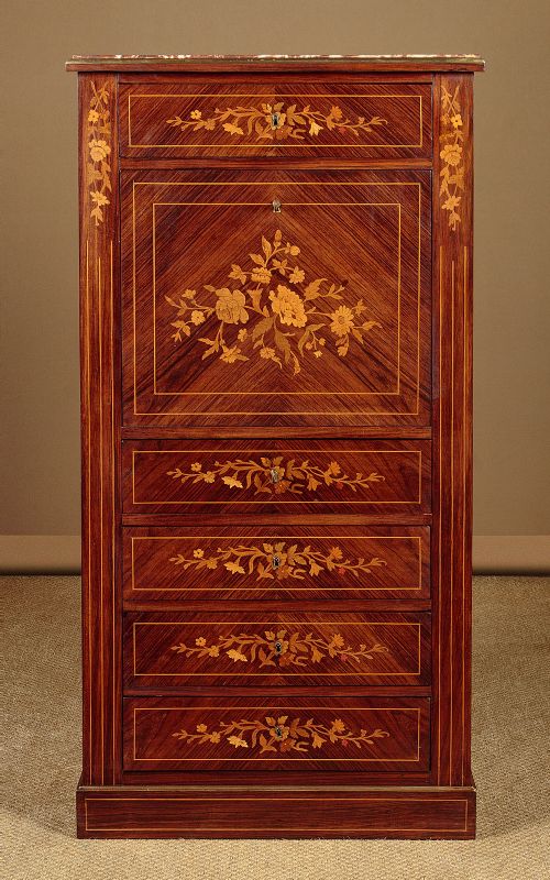 Narrow Marble Top Secretaire Abattant C.1920