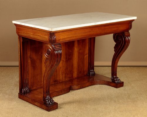 Large Walnut & Marble Top Console Table C.1910