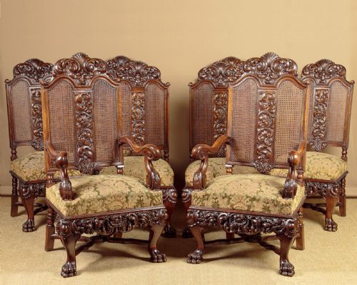 Set of Eight Large Walnut Dining Chairs C.1890