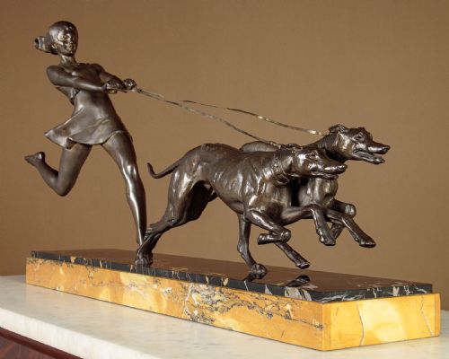 Art Deco Sculpture of a Girl & Hounds by George Maxim C.1930