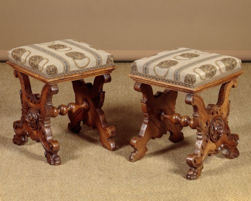 Pair of Carved Walnut Stools C.1890