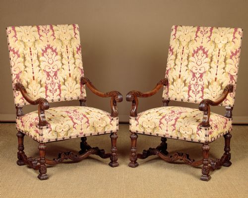 Pair of Large Walnut Armchairs C.1900